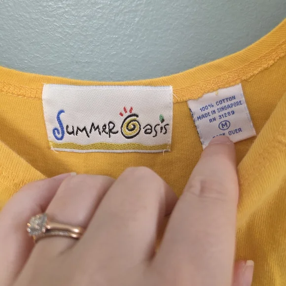 Vintage Summer Oasis Sunset Yellow Sleeveless Beach Dress with Embroidery Sz M - Picture 3 of 12